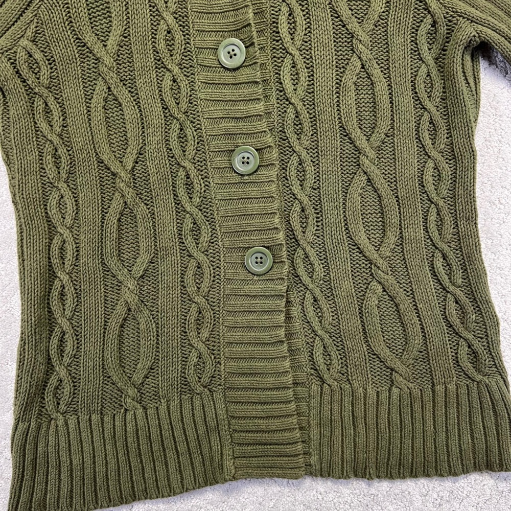 Eddie Bauer Cardigan‎ Sweater Womens XL Green Cable Knit Button Front Fisherman - Picture 4 of 13